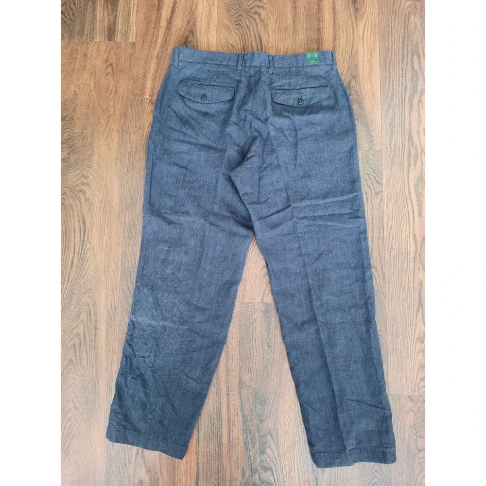 NWT J.Crew Mens Navy Blue 100% Linen‎ Straight Leg Trousers Pants 33x30